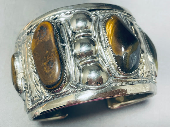 The Best Vintage Heavy Tigers Eye Native American Navajo Sterling Silver Bracelet-Nativo Arts