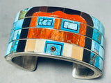7 Inch Wrist 140 Grams Native American Navajo Kachina Turquoise Inlay Sterling Silver Bracelet-Nativo Arts