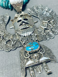 Captivating Native American Navajo Old Kingman Turquoise Sterling Silver Kachina Necklace-Nativo Arts