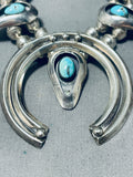 Gasp! Bisbee Turquoise Vintage Native American Navajo Sterling Silver Squash Blossom Necklace-Nativo Arts