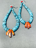 Fabulous Native American Navajo Turquoise Sterling Silver Dangle Earrings-Nativo Arts
