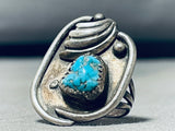 Amazing Vintage Native American Navajo Spiderweb Turquoise Sterling Silver Ring-Nativo Arts