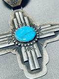Native American Delbert Secatero Old Kingman Turquoise Sterling Silver Zia Necklace-Nativo Arts