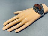 One F The Most Ornate Vintage Native American Navajo Petrified Wood Sterling Silver Bracelet-Nativo Arts