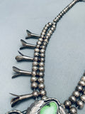 Gorgeous Vintage Native American Navajo Green Turquoise Sterling Silver Squash Blossom Necklace-Nativo Arts