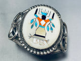 Earlier Native American Zuni Vintage Turquoise Kachina Sterling Silver Inlay Bracelet-Nativo Arts