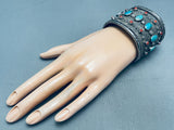 130 Grams Heavy Vintage Native American Navajo Turquoise Sterling Silver Thomas Bracelet-Nativo Arts