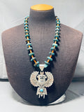Fascinating Native American Navajo Signed Kingman Turquoise Spiny Silver Kachina Necklace-Nativo Arts