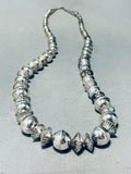 Big Beads! Vintage Native American Navajo Sterling Silver Hand Tooled Necklace Old-Nativo Arts