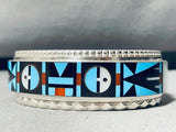 7 Inch Wrist Vintage Zuni Turquoise Inlay Sterling Silver Bracelet-Nativo Arts