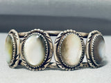 Rare Vintage Native American Navajo Mother Of Pearl Sterling Silver Bracelet-Nativo Arts