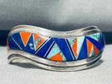 Harry Jim Vintage Native American Navajo 6.5 Inch Wrist Turquoise Sterling Silver Inlay Bracelet-Nativo Arts