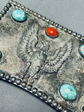 Heavy Eagle 79 Grams Vintage Native American Navajo Turquoise Sterling Silver Buckle-Nativo Arts