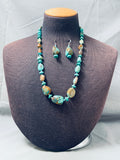 Chunky Vintage Native American Navajo Royston Turquoise Sterling Silver Necklace Earring Set