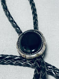 Superior Vintage Native American Navajo Black Onyx Sterling Silver Bolo-Nativo Arts