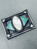 One Of The Most Unique Vintage Native American Navajo Turquoise Inlay Sterling Silver Buckle-Nativo Arts