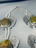 420 Grams Native American Navajo Turquoise Turtle Squash Blossom Necklace Sterling Silver-Nativo Arts