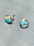 Marvelous Vintage Native American Zuni Blue Gem Turquoise & Mop Sterling Silver Earrings-Nativo Arts