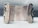 Wide Heavy Dancing Kokopelli Vintage Navajo Sterling Silver Bracelet-Nativo Arts