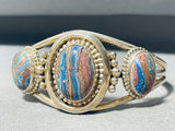 Rare Vintage Native American Navajo Calsilica Sterling Silver Bracelet Cuff-Nativo Arts