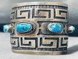 One Of The Best Ever Vintage Native American Navajo Geomtric Sterling Silver Turquoise Bracelet-Nativo Arts