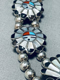 Dropdead Fab Vintage Native American Zuni Turquoise Inlay Sterling Squash Blossom Necklace-Nativo Arts