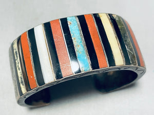 Smooth Surface Technique!! Vintage Navajo Turquoise Inlay Sterling Bracelet-Nativo Arts