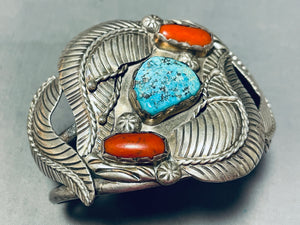 Spencer Family Vintage Native American Navajo Leaves Turquoise Sterling Silver Bracelet-Nativo Arts