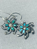Exquisite Vintage Native American Zuni Cerrillos Turquoise Cluster Sterling Silver Earrings-Nativo Arts