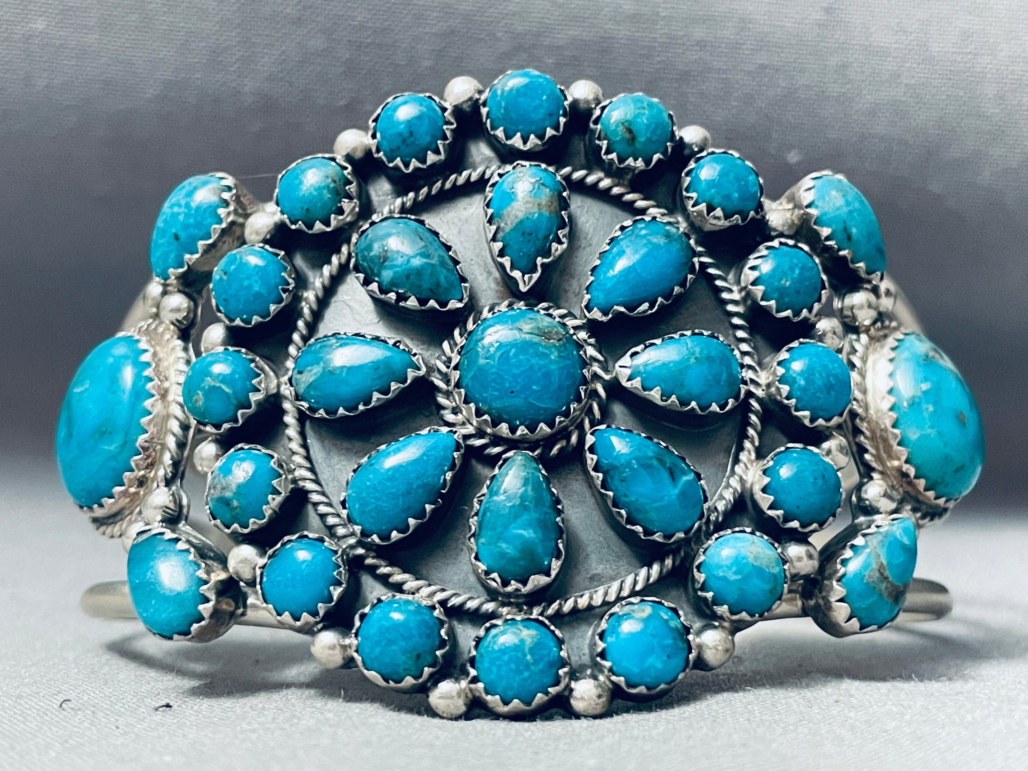 Deep Blue Turquoise Vintage Native American Navajo Sterling Silver