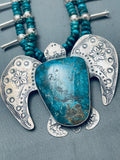 Massive Turtle Native American Navajo Turquoise Sterling Silver Squash Blossom Necklace-Nativo Arts