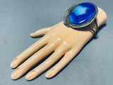 Very Unique Vintage Native American Navajo Blue Druzy Sterling Silver Bracelet Cuff-Nativo Arts