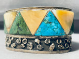 7 Inch Wrist Vintage Native American Zuni Turquoise Inlay Sterling Silver Wide Cuff Bracelet-Nativo Arts
