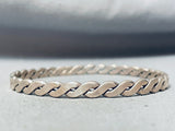 Hand Tooled Vintage Native American Navajo Sterling Silver Rope Chain Bracelet Bangle