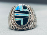 One Of The Most Intricate Vintage Native American Navajo Opal Sterling Silver Inlay Ring-Nativo Arts