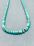 Early 1900;s Vintage Native American Navajo Graduating Turquoise Heishi Sterling Silver Necklace-Nativo Arts