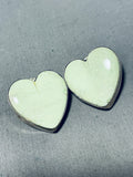 Lovely Vintage Native American Navajo Gaspeite Sterling Silver Heart Earrings-Nativo Arts