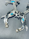 Horse Native American Navajo Turquoise Sterling Silver Squash Blossom Necklace- 190 Grams-Nativo Arts