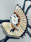 One Of The Best Ever Vintage Native American Zuni Chief Turquoise Inlay Sterling Silver Bolo Tie-Nativo Arts