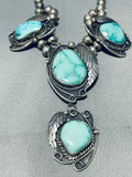 One Of Best Ever Vintage Native American Navajo Carico Lake Turquoise Sterling Silver Necklace-Nativo Arts