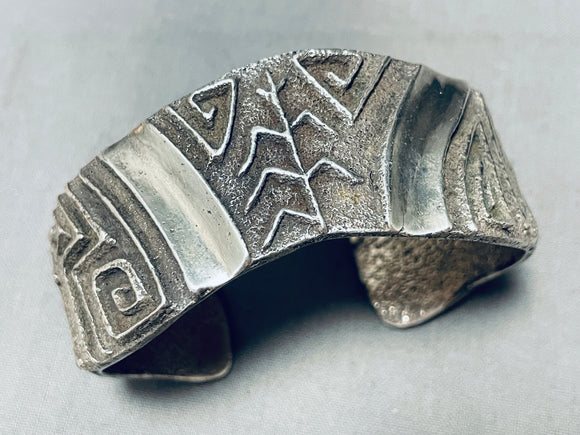 Symbolic Incredible Vintage Native American Navajo Sterling Silver Corn Plant Bracelet Cuff-Nativo Arts