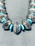Gasp! 189 Gram Native American Navajo Turquoise Sterling Coin Silver Signed Necklace-Nativo Arts