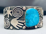 Al Sanchez Vintage Native American Navajo Turquoiuse Sterling Silver Petroglyph Bracelet-Nativo Arts