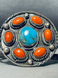Coral Orbiting Vintage Native American Navajo Turquoise Sterling Silver Bracelet Old-Nativo Arts