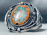 Vintage Native American Navajo Swirl Turquoise Sterling Silver Bracelet