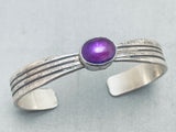 Stunning Vintage Native American Navajo Amethyst Sterling Silver Chiseled Bracelet-Nativo Arts