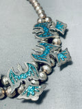 Breathtaking Vintage Native American Navajo Turquoise Chip Inlay Silver Waterbird Necklace-Nativo Arts