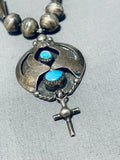 Cross And Cones Vintage Native American Navajo Turquoise Sterling Silver Necklace Old-Nativo Arts