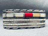 6 Inch Wrist Vintage Native American Navajo Heishi Inlay Sterling Silver Bracelet-Nativo Arts