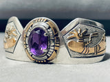 Gold Kokopelli Amethyst Vintage Native American Navajo Sterling Silver Bracelet Cuff-Nativo Arts